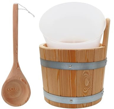 HAF® Saunakübel Set Lärche 5 Liter mit Einsatz und 40cm Saunakelle aus Kiefernholz | Feuchtigkeitsresistenter Aufgusseimer | Hochwertiges Sauna Zubehör | Qualität: Made in Germany