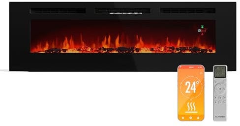 KLARSTEIN Galeras Smart Cheminée électrique Effet de Flamme Murale - 1800 W, LED Réaliste, Contrôle par appli & Télécommande, Couleurs & Luminosité Réglables, Protection Contre la surchauffe
