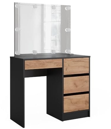 Vicco Schminktisch Sherry, Anthrazit/Goldkraft Eiche, 90 x 75 cm mit Spiegel & LED-Beleuchtung