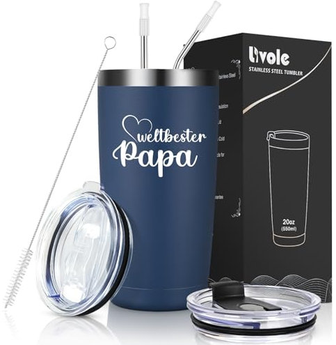 Livole Cadeaux pour beau-père, père, hommes, fête des pères – Meilleur papa du monde – 20 oz 600 ml Tasse à vin double paroi Mug isotherme