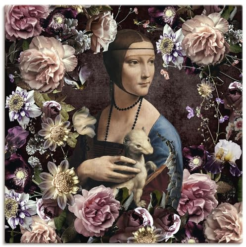 ARTLAND Wanddeko Leinwand Bilder Wandbild 40x40 cm Blumen Rosen Gemälde Porträt Dame mit dem Hermelin Renaissance U5KI
