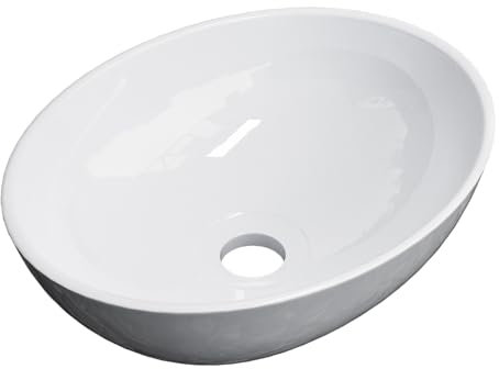 EMKE Lavabo da Appoggio Ovale 41,5 × 33,5 × 13 cm, Lavabo in Ceramica per Bagno e WC Ospiti, Mini Lavabo Compatto,Bianco Lucido