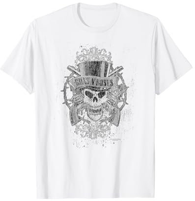 Guns 'N' Roses Faded Skull and Pistols Grunge Graphic T-Shirt
