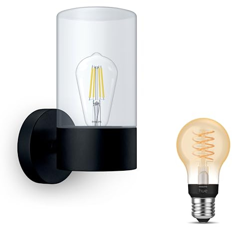 Philips Hue Flareon Wandleuchte Außen Up (Schwarz) | Außenleuchte - E27 - Warmweiß - Hue White Filament