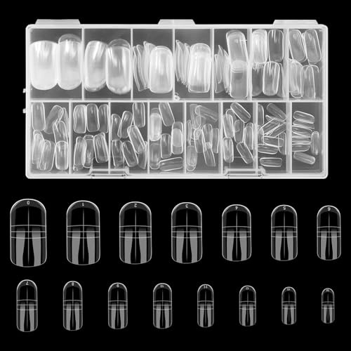 150 Stück Fußnägel Tips, Polygel Tips Nagelformen für Zehen, Künstlich Zehennägel zum Aufkleben Dual Tips Nägel Nagelverlängerung Set für Damen Frauen Nagelkunst DIY 15 Größen (Transparent)