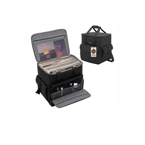 Valveric Vinyl Tragetasche für Schallplatten, LP Aufbewahrungstasche für 60 LPs (7/10/12 Zoll), Schallplattenkoffer mit Trennwänden, Wasserabweisend, Tragetasche für DJs & Sammler