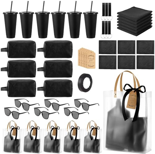 Nuogo 6 Set Baby Shower Prizes for Men Baby Shower Favors Gifts Including Cups Wallet Travel Bag Tag Bottle Opener Towel Sunglasses Ribbon Handbag for Winner Guests Bachelor Bridal Party