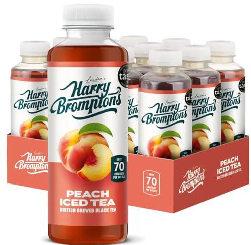 Harry Brompton’s London Peach Iced Tea – Real Black Tea & Peach Juice, 500ml (Pack of 12), Low-Calorie & Vitamin C Rich