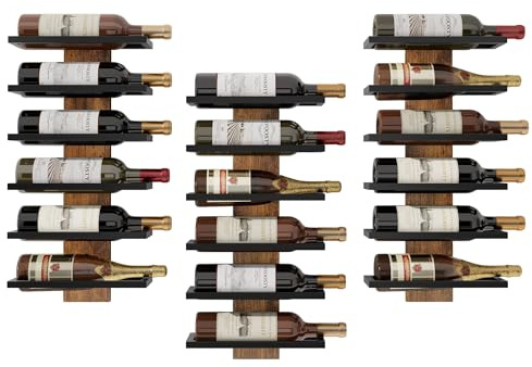 FAVOOSTY Weinregal Wand, Flaschenhalter mit 6 Ebenen 3 Set Braun | Weinregale Wand, Hängend Weinflaschenregale Holz, für Esszimmer, Schlafzimmer, Weinkeller