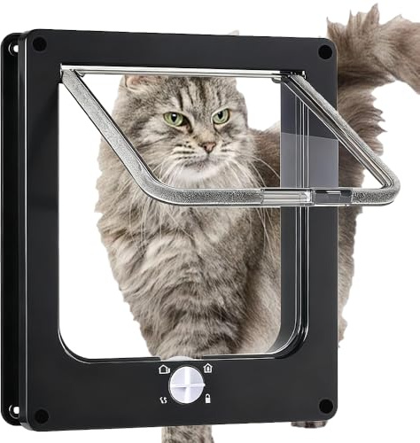 RNPKZ Cat Flap, 23.5x27x5.5CM Large Cat Door, Weatherproof Pet Door, Pet Flap, 4 Way Locking with Magnets Cat Flap Door for Interior Exterior Door, Window, Wall, for Cats and Small Dogs (Black, L)