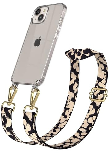 EAZY CASE Handykette - Verstellbares Taschenband kompatibel mit iPhone 13, Schulterriemen, Handykordel mit Silikon Hülle, Umhängetasche, Taupe Camouflage Gold