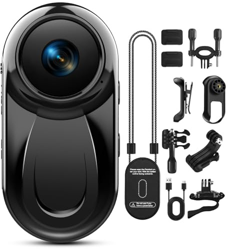 Thumb Action Camera 1080P, 512G Mini Body Camera with Magnetic & 360° Clip, Tiny Portable Vlogging Sports Cam Mount Anywhere, Hands-Free Video Recorder for Motorcycle/Travel/Bike(SD Card Not Included)