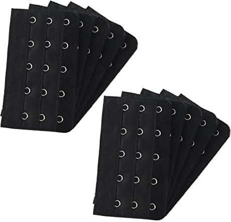 HWIREUIGT Black 5 Rows Hook and Eye Tape Extension Bra Strap Extender 10 Pcs for Women