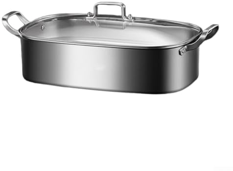 Ovaler Fisch-Dampfgarer, 8 l Edelstahl, Fischdampfgarer, Lebensmittel-Dampfgarer zum Kochen, Edelstahl-Dampfgarer mit Glasdeckel, Fischtopf für ganze Fische, gesundes Kochen, Induktions-Gas, ofenfest