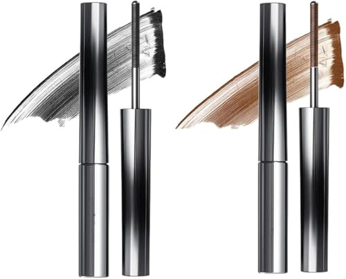 Metal Wand Mascara,3D Curling Eyelash Iron Mascara, 3D Doll Iron Strong Mascara, Washable Extra Slim Metal Bristleless Mascaras, Non-Clumping, Smudge Proof (Black+Brown)
