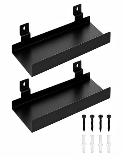 Searley 2 Stück Wandregale aus Metall 25cm Schweberegal Metall Schwarz, Wand Regal für Badezimmer, Schweberegal Wandregale für Schlafzimmer, Küche, Badezimmer, Wohnzimmer, Flur, Büro