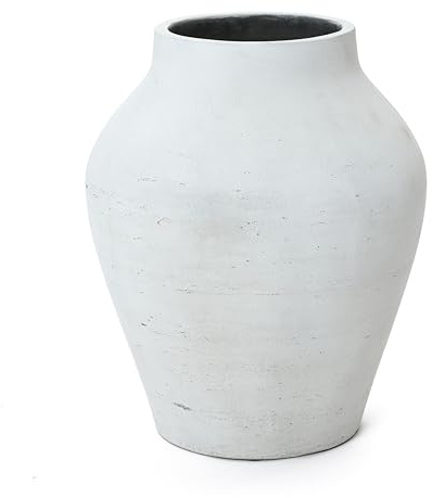 Hometopia Große Vase Weiß aus Beton 34 cm, Wabi-Sabi Blumenvase Minimalistisch, Handgefertigte Dekovase für Pampasgras & Trockenblumen, Moderne Bodenvase für Wohnzimmer & Flur