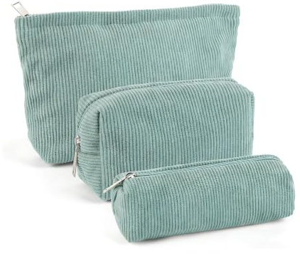 Trousse de maquillage avec fermeture éclair - 3 pièces - Trousse de toilette portable - 3 tailles - Multifonction - Pour femme, vert, 1 pièce