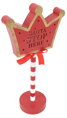 ZDETGU Cartello Santa Stop Here con Luci a LED a Forma di Batteria, Decorazione da Tavolo Natalizia per Feste, Casa, Caminetto e Display per Villaggi Festivi