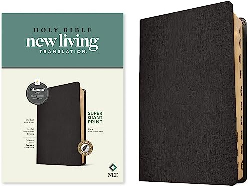 Holy Bible: NLT Black, Genuine Leather, Super Giant Print Bible, Filament-enabled Edition Red Letter