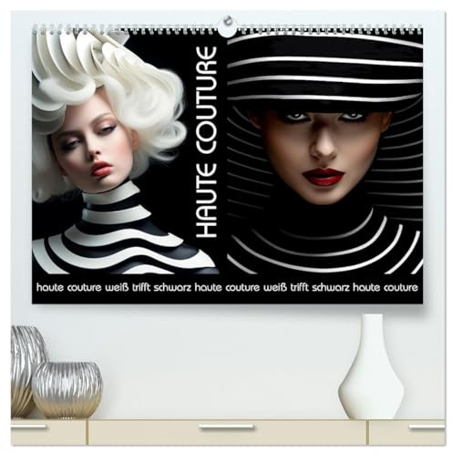 Haute Couture - Weiß trifft Schwarz (hochwertiger Premium Wandkalender 2026 DIN A2 quer), Kunstdruck in Hochglanz: Eine Fusion von zeitloser Eleganz und kreativer Extravaganz (CALVENDO Menschen)