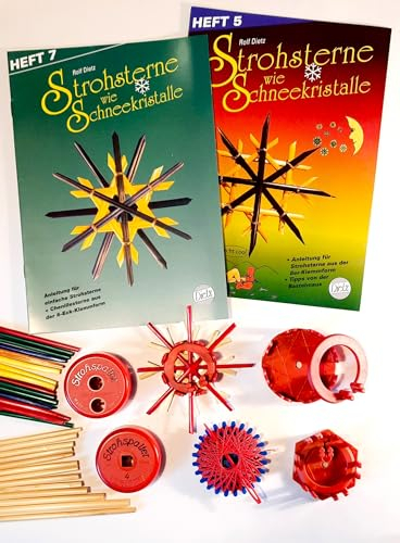 Strohstern Bastelset: Einfache nostalgische Strohsterne (6er und 8er Sterne einfach und mehrfach)