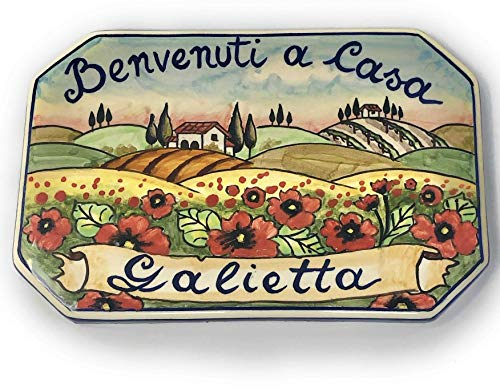 CERAMICHE D'ARTE PARRINI- Künstlerische italienische Keramik, Hausnummer 20x13 individuelle Dekoration Landschaft, Fliesen handgemacht in Italien Toscana