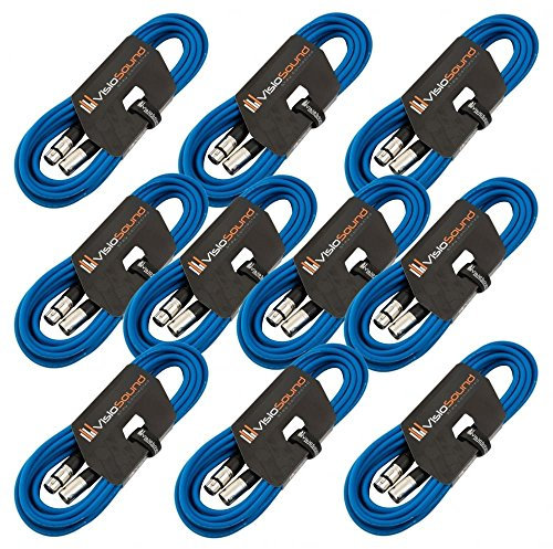 VisioSound 10 x 6m Male to Female XLR Mic Leads/Balanced Microphone Cables / 8 Colours / 10 Pack Blue