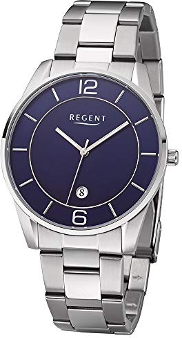 REGENT Herren-Armbanduhr Edelstahl analog Quarz Edelstahlband F-1195