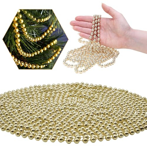 Bead Garland Luxury Christmas Tree Decoration SNOWFLAKE White,Rose Gold,Pearl (8m Rosegold Bead Chain)