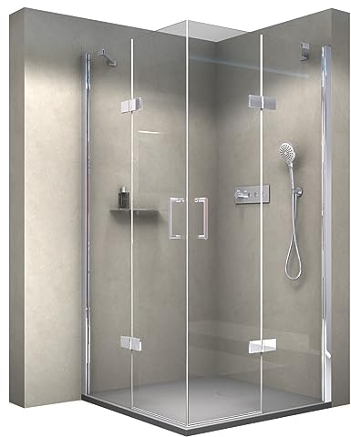 BERNSTEIN - Cabine de douche d'angle 80x80x195cm 2 portes battantes verre trempé ESG 6mm anticalcaire, Profilés Chrome - EX809