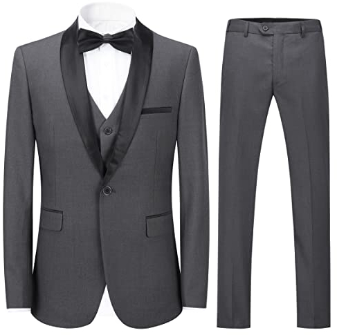 Sliktaa Homme Costume Élégant 3 Pièces Gris Tuxedo Slim Fit Classique d'affaires Mariage Bals Veste+Gilet+Pantalon,XL,Gris