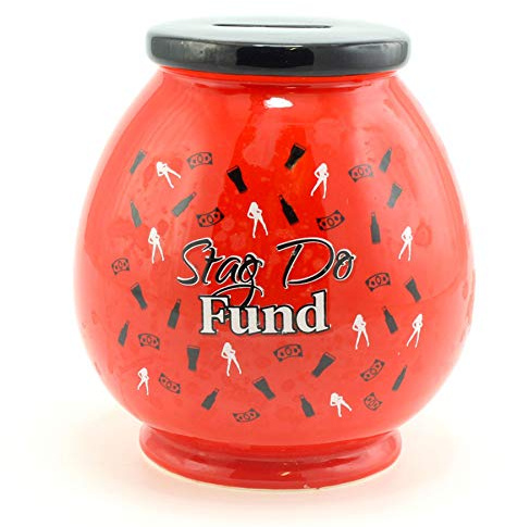 Red Ceramic Money Pot/Box with Wording - Stag Do Fund 6234