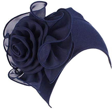 YONKOUNY Turban Hut Damen Sommer Elastisch Wraps Blumenmuster Kopftuch Chemo Hut Kopfbedeckung Kopfbedeckungen Kappe Kopfband Turban Mütze Beanie (Marine blau)