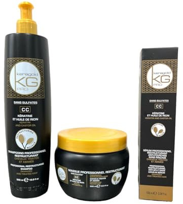 Keragold Pro - Pack Traitement Kératine & huile de Ricin sans sulfates
