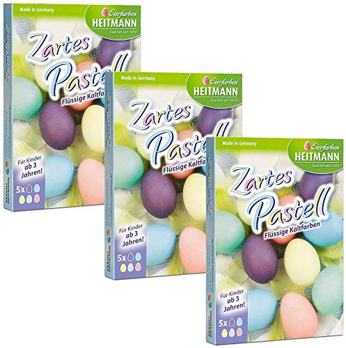 Heitmann Zartes Pastell - flüssige Kaltfarben - gelb, rosa, türkis, grün, Flieder - Oster-Eierfarbe - buntes Osternest (3 Packungen)