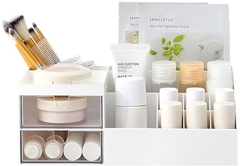 Multifunction Desk Organizer, Makeup Storage for Eyeshadows, Concealers, Powders, Nail Polish,9.65‘’x 4.8‘’x 3.67‘’ (White)