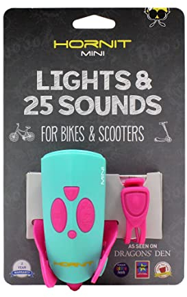 HORNIT MINI Bike Bell | Pink/Turquoise | Bicycle Bell | Bike Horn | Kids Bike Bell | Scooter Accessories | Kids Bike Accessories | 25 Sound Effects/ 5 Lights