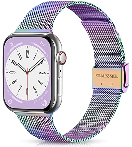 Ouwegaga Compatible With Apple Watch Strap 38mm 40mm 41mm 42mm 44mm 45mm, Stainless Steel Metal Straps Compatible with iWatch Strap Series 10 9 8 7 6 5 4 3 2 1 SE Ultra 2, 38mm/40mm/41mm Colorful