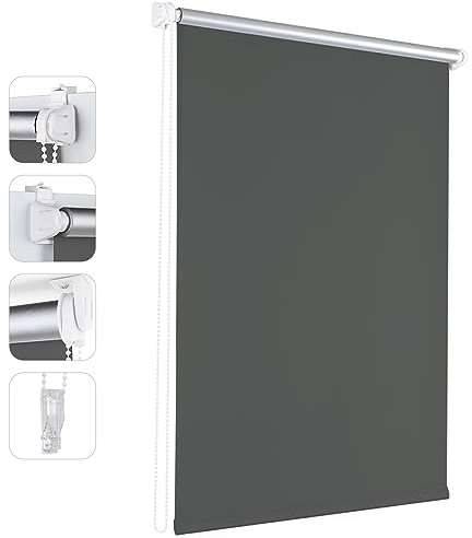 Sekey Rollo Verdunkelung ohne Bohren, Verdunkelungsrollo Dachfenster 60 cm breit, Seitenzugrollo Thermo Plissee Rollo für Fenster Klemmfix, 60x210cm, Grau