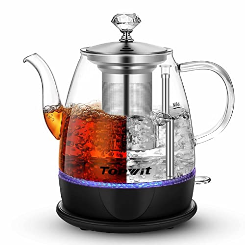 Topwit - Bicchiere elettrico per acqua calda, tè e caffè, design a doppio scopo, senza BPA, 1 litro, infusore rimovibile in acciaio inossidabile, spegnimento automatico e protezione contro