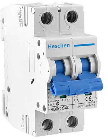 Heschen HSB6C, interruttore miniaturizzato 40Amp corrente, 2 poli, tipo C, capacità di rottura 6kA, montaggio su guida DIN