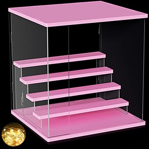DuvinDD Acrylic Display Case for Doll Toy Barbie Storage Organizer Clear Countertop Showcase Dustproof Protection Collectibles Display Stand Home Storage Box, Pink(12.5 L x 11.7 D x12.8 H)