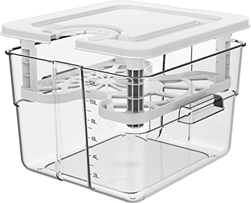 Vpcok Direct Sous-Vide-Behälter mit Deckel und Regal, 12,6 l, Schongarer-Behälter, Weiß/Opulenter Garten, Edelstahl, -45 bis 135 ℃
