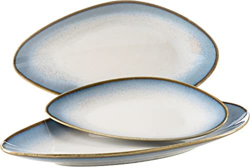 Mäser 931992 La Sinfonia, Set aus 3 Servierplatten, Keramik Servierteller in 3 Größen, moderner Vintage Look mit Farbverlauf von Blau zu Weiß, Steinzeug