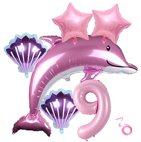 Delfin Luftballon Set 9. Geburtstag Mädchen Rosa Kindergeburtstag Mädchen Geburtstag Delphin Ballon 9 Jahre Ozean Geburtstagsdeko 9 Jahre XXL Zahl 9 Zahlen Ballon Rosa Ozean Tiere Geburtstagsfeier