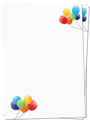 PRESENTOU Briefpapier beidseitig bedruckt 120 Gramm Papier | Motivpapier Urkundenpapier Urkunde Speisekarte Liebesbrief (Luftballons, 50 Bögen)