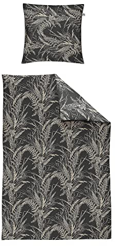 Irisette Edelflanell Bettwäsche Nubis-K Vivien 8299-11 grau-beige Fahre-Blattmuster 135 x 200 cm