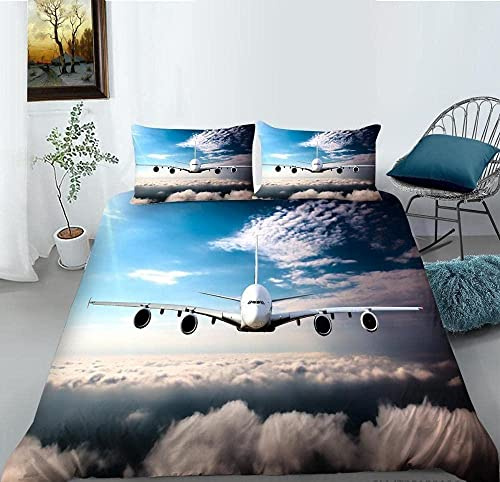 LUYAPOND Bettwäsche 135x200 Flugzeug-Wolken Flauschig und Weich Mikrofaser bettbezug Set - 1 Bettbezüge mit 1 Kissenbezug 80x80 cm für Kinder Jugendliche