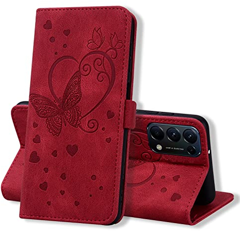 CXTcase Cover OPPO A74 5G/A54 5G/A93 5G,Cover a Libro OPPO A74 5G,Cover a Portafoglio per OPPO A54 5G,Cover di Pelle Case Flip Custodia per OPPO A93 5G con Funzione Supporto&Carta Fessura,Rosso